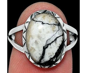 Authentic White Buffalo Turquoise Nevada Ring size-7 SDR242419 R-1074, 10x14 mm