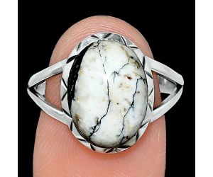 Authentic White Buffalo Turquoise Nevada Ring size-9 SDR242480 R-1074, 10x14 mm