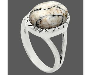 Authentic White Buffalo Turquoise Nevada Ring size-9 SDR242480 R-1074, 10x14 mm