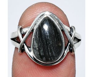 Silver Leaf Obsidian Ring size-7.5 SDR242633 R-1054, 8x12 mm