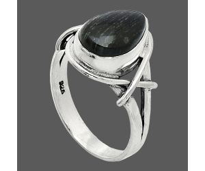 Silver Leaf Obsidian Ring size-7.5 SDR242633 R-1054, 8x12 mm