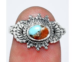 Kingman Orange Dahlia Turquoise Ring size-8 SDR242650 R-1726, 7x5 mm