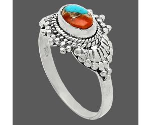 Kingman Orange Dahlia Turquoise Ring size-8 SDR242650 R-1726, 7x5 mm