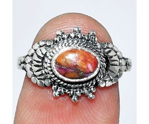 Kingman Orange Dahlia Turquoise Ring size-8 SDR242652 R-1726, 7x5 mm