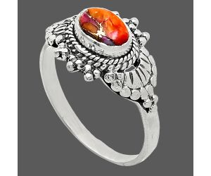 Kingman Orange Dahlia Turquoise Ring size-8 SDR242652 R-1726, 7x5 mm