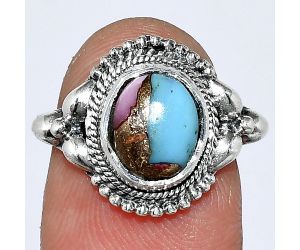 Kingman Pink Dahlia Turquoise Ring size-8 SDR242828 R-1286, 8x10 mm