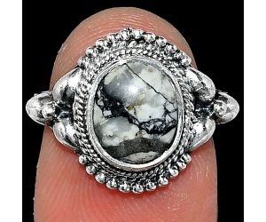 Authentic White Buffalo Turquoise Nevada Ring size-7 SDR242854 R-1286, 8x10 mm