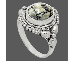Authentic White Buffalo Turquoise Nevada Ring size-6 SDR242856 R-1286, 8x10 mm