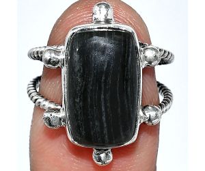 Silver Leaf Obsidian Ring size-7 SDR242955 R-1268, 10x16 mm