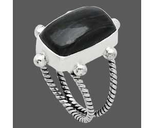 Silver Leaf Obsidian Ring size-7 SDR242955 R-1268, 10x16 mm