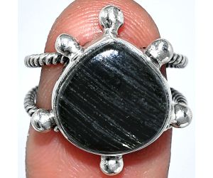 Silver Leaf Obsidian Ring size-7 SDR243009 R-1268, 13x13 mm
