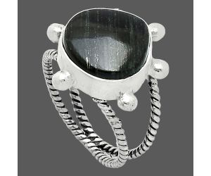 Silver Leaf Obsidian Ring size-7 SDR243009 R-1268, 13x13 mm