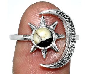 Adjustable Star Moon - Authentic White Buffalo Turquoise Nevada Ring size-8.5 SDR243018 R-1015, 6x6 mm