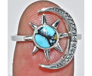 Adjustable Star Moon - Lucky Charm Tibetan Turquoise Ring size-7.5 SDR243034 R-1015, 6x6 mm