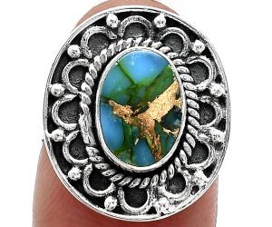 Kingman Copper Teal Turquoise Ring size-7.5 SDR243081 R-1256, 7x10 mm