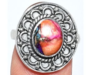 Kingman Orange Dahlia Turquoise Ring size-8 SDR243101 R-1256, 8x10 mm