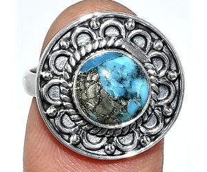 Kingman Turquoise With Pyrite Ring size-7 SDR243109 R-1256, 9x9 mm