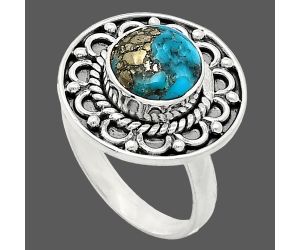 Kingman Turquoise With Pyrite Ring size-7 SDR243109 R-1256, 9x9 mm