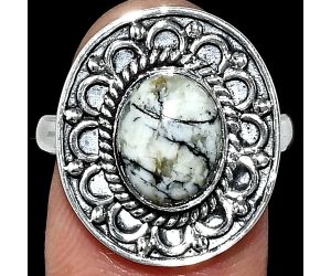 Authentic White Buffalo Turquoise Nevada Ring size-8 SDR243114 R-1256, 8x10 mm