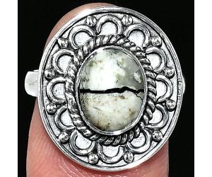 Authentic White Buffalo Turquoise Nevada Ring size-8 SDR243115 R-1256, 8x10 mm