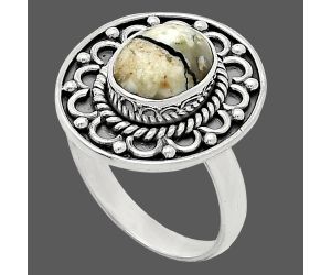 Authentic White Buffalo Turquoise Nevada Ring size-8 SDR243115 R-1256, 8x10 mm