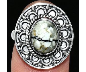 Authentic White Buffalo Turquoise Nevada Ring size-7 SDR243116 R-1256, 8x10 mm