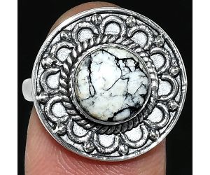 Authentic White Buffalo Turquoise Nevada Ring size-8 SDR243150 R-1256, 9x9 mm