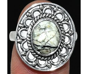 Authentic White Buffalo Turquoise Nevada Ring size-8 SDR243151 R-1256, 8x10 mm