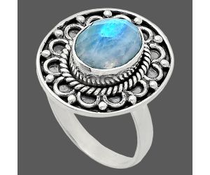 Rainbow Moonstone Checker Ring size-7.5 SDR243154 R-1256, 8x10 mm