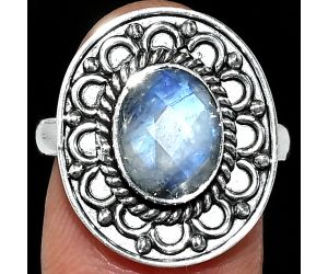 Rainbow Moonstone Checker Ring size-8 SDR243155 R-1256, 8x10 mm