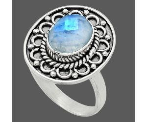 Rainbow Moonstone Checker Ring size-8 SDR243155 R-1256, 8x10 mm