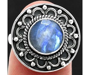 Faceted Rainbow Moonstone Ring size-7.5 SDR243156 R-1256, 9x9 mm