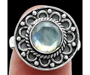 Faceted Rainbow Moonstone Ring size-7.5 SDR243157 R-1256, 8x8 mm