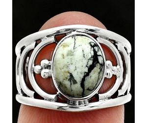 Authentic White Buffalo Turquoise Nevada Ring size-6 SDR243166 R-1379, 8x10 mm