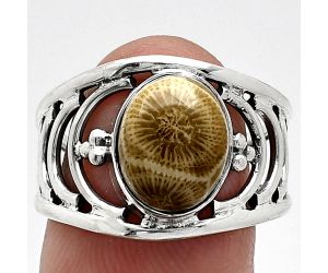 Flower Fossil Coral Ring size-8 SDR243180 R-1379, 9x12 mm