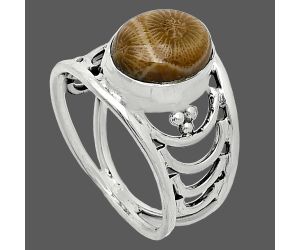 Flower Fossil Coral Ring size-8 SDR243180 R-1379, 9x12 mm