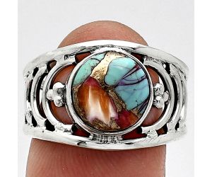 Kingman Orange Dahlia Turquoise Ring size-8 SDR243184 R-1379, 10x10 mm