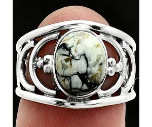 Authentic White Buffalo Turquoise Nevada Ring size-6 SDR243187 R-1379, 8x10 mm