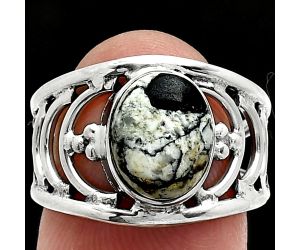 Authentic White Buffalo Turquoise Nevada Ring size-6.5 SDR243207 R-1379, 8x10 mm