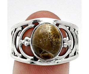 Flower Fossil Coral Ring size-8.5 SDR243208 R-1379, 9x11 mm