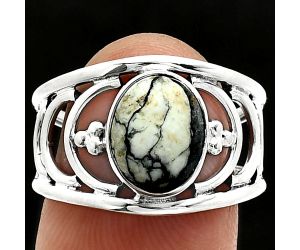 Authentic White Buffalo Turquoise Nevada Ring size-7.5 SDR243216 R-1379, 8x10 mm