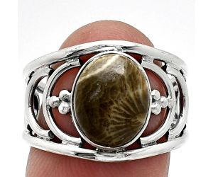 Flower Fossil Coral Ring size-7.5 SDR243222 R-1379, 9x11 mm