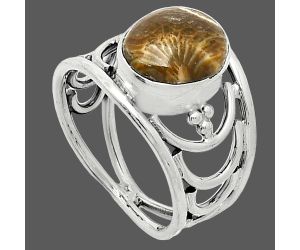 Flower Fossil Coral Ring size-7.5 SDR243222 R-1379, 9x11 mm