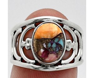 Kingman Orange Dahlia Turquoise Ring size-6 SDR243224 R-1379, 8x10 mm