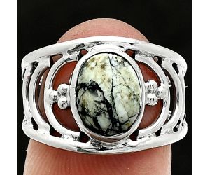 Authentic White Buffalo Turquoise Nevada Ring size-6.5 SDR243228 R-1379, 8x10 mm