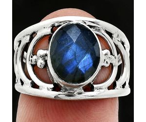 Blue Fire Labradorite Checker Ring size-6.5 SDR243231 R-1379, 8x10 mm