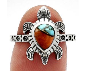 Tortoise - Kingman Orange Dahlia Turquoise Ring size-8 SDR243233 R-1076, 6x8 mm