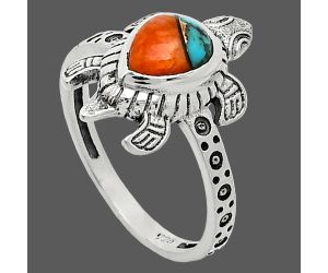 Tortoise - Kingman Orange Dahlia Turquoise Ring size-8 SDR243233 R-1076, 6x8 mm