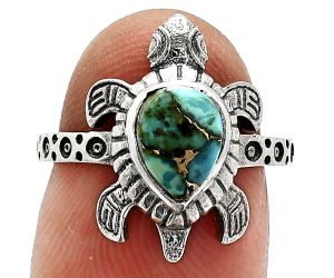 Tortoise - Kingman Copper Teal Turquoise Ring size-6 SDR243234 R-1076, 6x8 mm