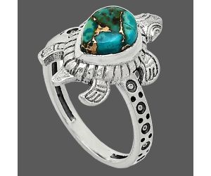 Tortoise - Kingman Copper Teal Turquoise Ring size-6 SDR243234 R-1076, 6x8 mm